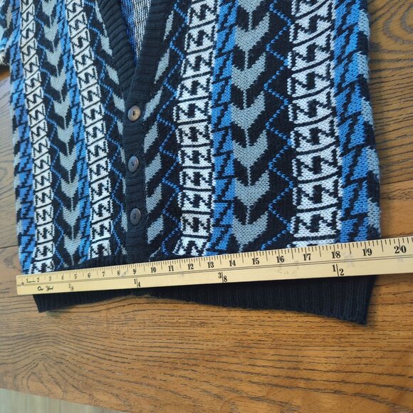 Vintage Street Closed blue black Men’s Cardigan Size L 90s geometric zigzag knit - Picture 10 of 15